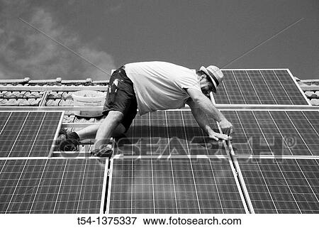 Stock Photo - Instalation of a Solarfield. Fotosearch