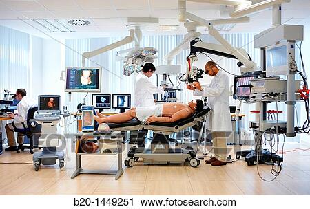 Stock Image - Integrated operating room, bronchoscopy simulation, examination of the airways, Health and Biomedical applications, Vicomtech-IK4 Visual Interaction and Communication Technologies Centre. Fotosearch