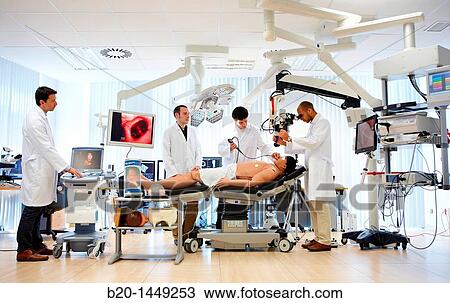 Stock Image - Integrated operating room, bronchoscopy simulation, examination of the airways, Health and Biomedical applications, Vicomtech-IK4 Visual Interaction and Communication Technologies Centre. Fotosearch