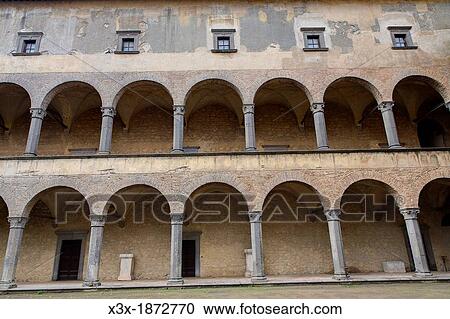 Stock Image - Interior courtyard Castle Odescalchi Bracciano Italy. Fotosearch