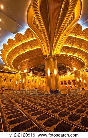 Interior Hall in The Grand Mosque of Kuwait, largest in Kuwait built in 1986 and Renewal in 2013 View Large Photo Image Stock Photography - Interior Hall in The Grand Mosque of Kuwait, largest in Kuwait built in 1986 and Renewal in 2013. Fotosearch