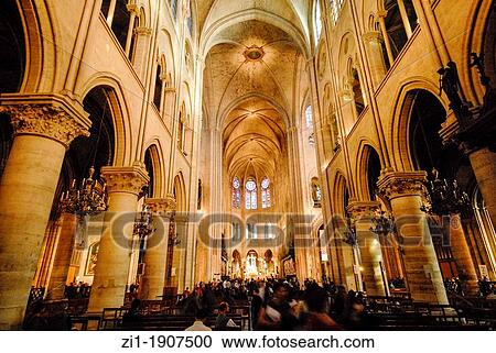 Stock Image - interior Notre Dame, Paris. Fotosearch