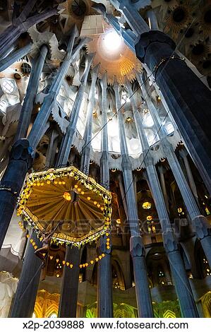 Interior of Basilica Sagrada Familia by the architect Antoni Gaudi, Barcelona, Catalonia, Spain. View Large Photo Image Stock Photo - Interior of Basilica Sagrada Familia by the architect Antoni Gaudi, Barcelona, Catalonia, Spain.. Fotosearch
