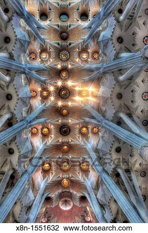 Stock Image - Interior of Basilica Sagrada Familia, Barcelona, Catalonia, Spain. Fotosearch