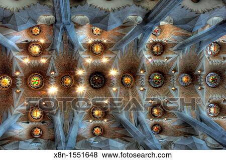 Stock Photo - Interior of Basilica Sagrada Familia, Barcelona, Catalonia, Spain. Fotosearch