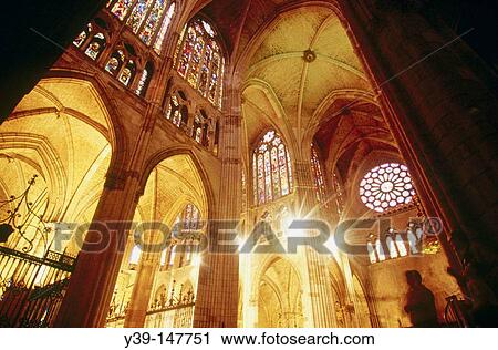 Interior of cathedral, Le? n. Castilla-Le? n, Spain View Large Photo Image Stock Image - Interior of cathedral, Le? n. Castilla-Le? n, Spain. Fotosearch