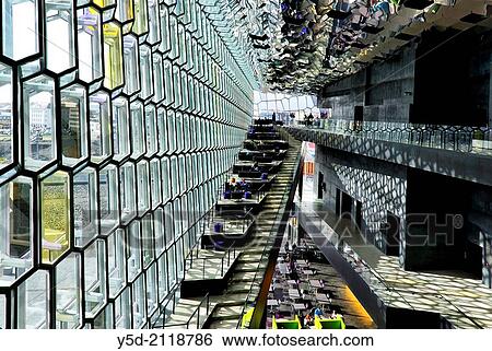 Stock Photograph - interior of Harpa music hall in Reykjavik, Iceland.. Fotosearch