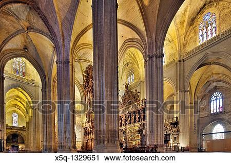 Stock Image - Interior of Santa Maria de la Sede Cathedral, Seville, Spain. Fotosearch