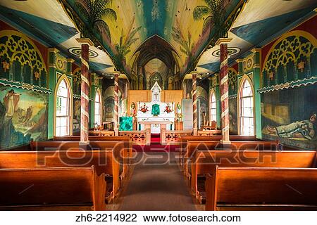 Interior of St. Benedict's Painted Church, Captain Cook, The Big Islands, Hawaii USA. View Large Photo Image Stock Image - Interior of St. Benedict's Painted Church, Captain Cook, The Big Islands, Hawaii USA.. Fotosearch