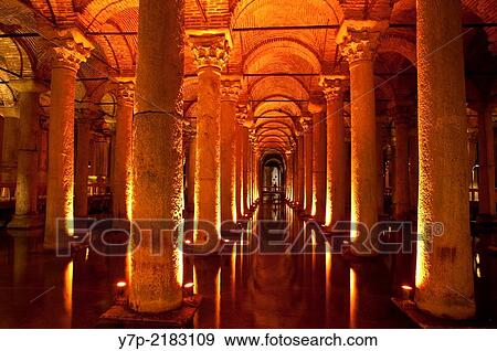 Interior of the ancient roman Basilica Cistern (Yerebatan Sarnici or Sunken Cistern) in Istanbul, Turkey. View Large Photo Image Stock Photo - Interior of the ancient roman Basilica Cistern (Yerebatan Sarnici or Sunken Cistern) in Istanbul, Turkey.. Fotosearch