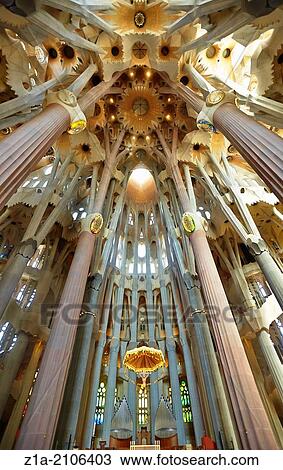 Interior of the Sagrada Familia Temple by Antoni Gaudi. Barcelona, Spain. View Large Photo Image Stock Image - Interior of the Sagrada Familia Temple by Antoni Gaudi. Barcelona, Spain.. Fotosearch