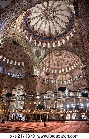 Interior of the Sultan Ahmet or Blue Mosque, Sultanahmet, Istanbul, Turkey. View Large Photo Image Stock Photo - Interior of the Sultan Ahmet or Blue Mosque, Sultanahmet, Istanbul, Turkey.. Fotosearch