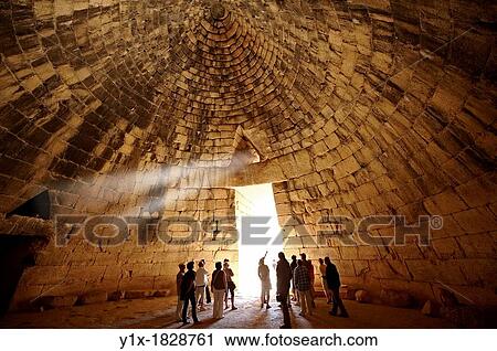 Interior of the Treasury of Atreus is an impressive? tholos? beehive shaped tomb on the Panagitsa Hill at Mycenae Mycenae UNESCO World Heritage Archaeological Site, Peloponnese, Greece View Large Photo Image Stock Image - Interior of the Treasury of Atreus is an impressive? tholos? beehive shaped tomb on the Panagitsa Hill at Mycenae Mycenae UNESCO World Heritage Archaeological Site, Peloponnese, Greece. Fotosearch