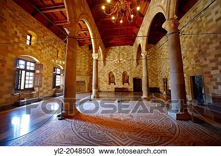 Interior rooms with hellanistic mosaic floors of the 14th century medieval palace of the Grand Master of the Kinights of St John, Rhodes, Greece. UNESCO World Heritage Site. View Large Photo Image Stock Image - Interior rooms with hellanistic mosaic floors of the 14th century medieval palace of the Grand Master of the Kinights of St John, Rhodes, Greece. UNESCO World Heritage Site.. Fotosearch