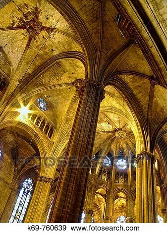 Interior The Cathedral Barcelona Spain View Large Photo Image Stock Photo - Interior The Cathedral Barcelona Spain. Fotosearch
