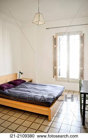 Interior with window. Bedroom, bed, white wall. View Large Photo Image Stock Image - Interior with window. Bedroom, bed, white wall.. Fotosearch