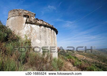 Picture - International Douro Natural Park Dovecot and small village of Mazouco, with Douro river view Concelho of Freixo de Espada? a Cinta, Braganza District, Tras os Montes-Alto Douro province, Portugal. Fotosearch