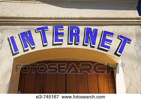 Stock Photo - Internet sign above door to Internet caf?, Oaxaca, Oaxaca State, Mexico. Fotosearch