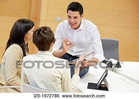 Stock Photograph - Interview, Coaching, Selling, Business, Donostia, San Sebastian, Basque Country, Spain.. Fotosearch