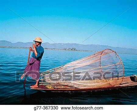 Intha fisherman. Inle Lake. Shan State. Myanmar. View Large Photo Image Stock Image - Intha fisherman. Inle Lake. Shan State. Myanmar.. Fotosearch