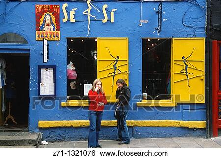 Ireland, Dublin, Temple Bar, street scene, shop, people. View Large Photo Image Stock Photograph - Ireland, Dublin, Temple Bar, street scene, shop, people.. Fotosearch