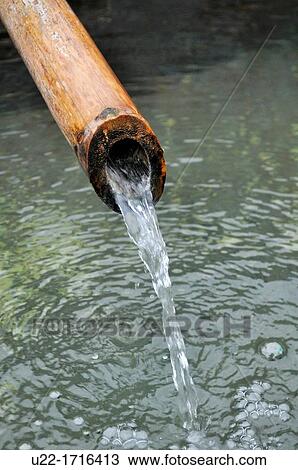 Stock Image - Iriomote Island Okinawa, Japan: water from a bamboo cane at Painu Maya Resort onsen. Fotosearch