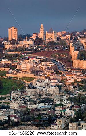 Israel, Jerusalem, elevated view of the Old City, dawn View Large Photo Image Stock Photograph - Israel, Jerusalem, elevated view of the Old City, dawn. Fotosearch