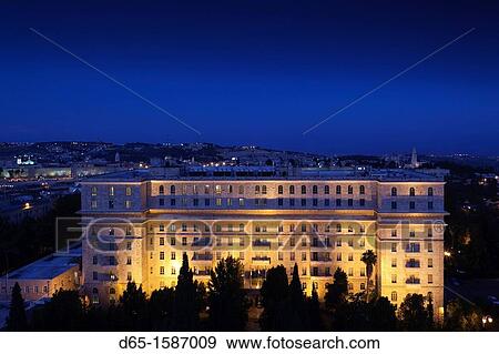 Israel, Jerusalem, New City, elevated city view with King David Hotel, evening View Large Photo Image Stock Photo - Israel, Jerusalem, New City, elevated city view with King David Hotel, evening. Fotosearch