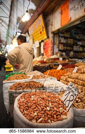 Israel, Jerusalem, New City, Mahane Yehuda Market, nut merchants, NR View Large Photo Image Picture - Israel, Jerusalem, New City, Mahane Yehuda Market, nut merchants, NR. Fotosearch