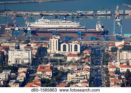 Israel, North Coast, Haifa, elevated view of city and Haifa Port from Carmel Center, late afternoon View Large Photo Image Stock Image - Israel, North Coast, Haifa, elevated view of city and Haifa Port from Carmel Center, late afternoon. Fotosearch
