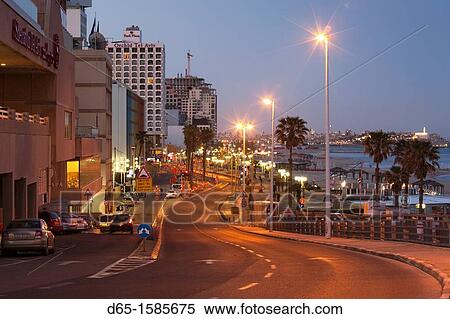 Israel, Tel Aviv, beachfront, Herbert Samuel Esplanade, dawn View Large Photo Image Stock Photography - Israel, Tel Aviv, beachfront, Herbert Samuel Esplanade, dawn. Fotosearch