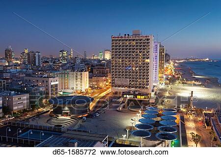 Israel, Tel Aviv, elevated beachfront view, evening View Large Photo Image Stock Image - Israel, Tel Aviv, elevated beachfront view, evening. Fotosearch