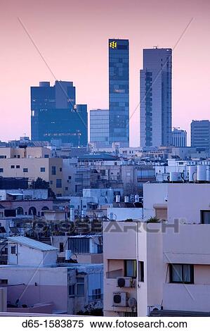 Israel, Tel Aviv, elevated city view from HaYarkon Street, dawn View Large Photo Image Stock Photography - Israel, Tel Aviv, elevated city view from HaYarkon Street, dawn. Fotosearch