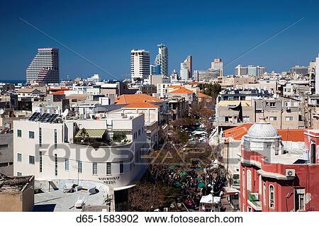 Israel, Tel Aviv, Nahalat Binyamin Crafts Market, elevated view of market and town View Large Photo Image Stock Image - Israel, Tel Aviv, Nahalat Binyamin Crafts Market, elevated view of market and town. Fotosearch