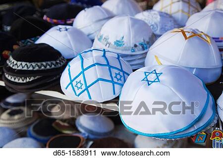 Israel, Tel Aviv, Nahalat Binyamin Crafts Market, Jewish yarmulke hats View Large Photo Image Stock Image - Israel, Tel Aviv, Nahalat Binyamin Crafts Market, Jewish yarmulke hats. Fotosearch