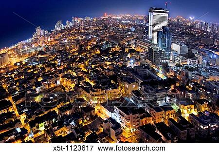 Israel, Tel Aviv, Wide angle Elevated view of the city and coastline View Large Photo Image Stock Photo - Israel, Tel Aviv, Wide angle Elevated view of the city and coastline. Fotosearch