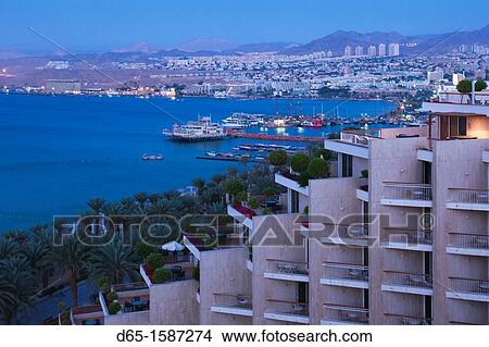Israel, The Negev, Eilat, elevated view of Red Sea resort, dawn View Large Photo Image Picture - Israel, The Negev, Eilat, elevated view of Red Sea resort, dawn. Fotosearch
