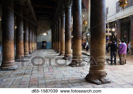 Stock Photo - Israel, West Bank, Bethlehem, Chruch of the Nativity, interior. Fotosearch