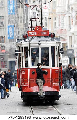 Stock Image - Istanbul Turkey Tram on Istiklal Caddesi. Fotosearch