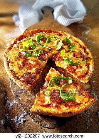 Italian pepperoni Pizza View Large Photo Image Stock Photo - Italian pepperoni Pizza. Fotosearch