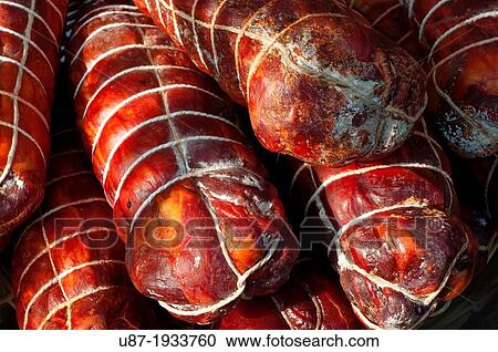 Italy, Calabria, Market, Calabrian Sausage, Capocollo View Large Photo Image Stock Image - Italy, Calabria, Market, Calabrian Sausage, Capocollo. Fotosearch