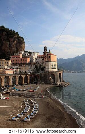 Italy, Campania, Amalfi Coast, Atrani, village, beach, View Large Photo Image Stock Photography - Italy, Campania, Amalfi Coast, Atrani, village, beach,. Fotosearch