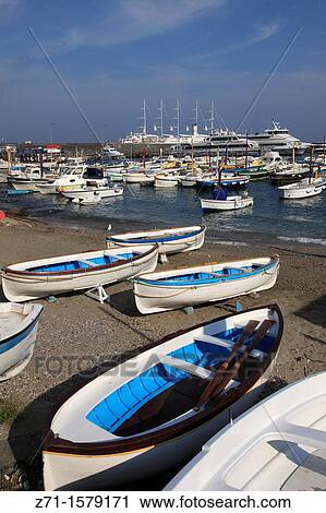 Stock Image - Italy, Campania, Capri, Marina Grande, boats, ships,. Fotosearch