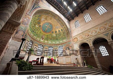 Stock Image - Italy, Emilia Romagna, Ravenna, Sant Apollinare in Classe Basilica, Interior View. Fotosearch