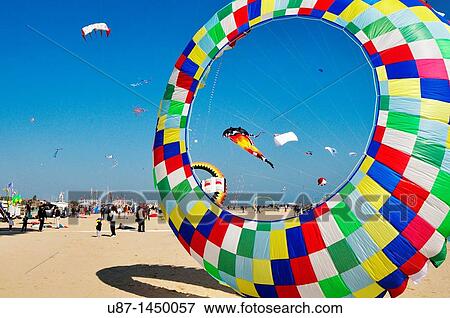 Stock Photo - Italy, Emilia Romagna, Rimini, International Kite Festival, Kites Flying. Fotosearch