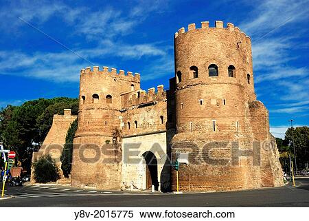 Stock Photography - Italy. Lacio. Rome. Ostiense or San Paolo Gate. UNESCO World Heritage.. Fotosearch
