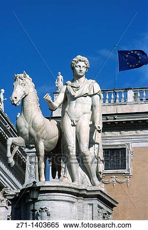 Italy, Lazio, Rome, Piazza del Campidoglio, statue. View Large Photo Image Stock Photography - Italy, Lazio, Rome, Piazza del Campidoglio, statue.. Fotosearch