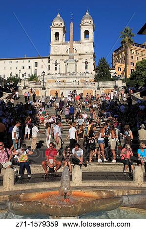 Italy, Lazio, Rome, Piazza di Spagna, Spanish Steps, Trinita dei Monti Church, people, View Large Photo Image Stock Photo - Italy, Lazio, Rome, Piazza di Spagna, Spanish Steps, Trinita dei Monti Church, people,. Fotosearch