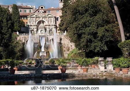 Stock Image - Italy, Lazio, Tivoli, Villa d? Este, Fountain. Fotosearch