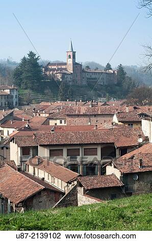 Stock Image - Italy, Lombardy, Castiglione Olona, Old Town View backgorund La Collegiata Church.. Fotosearch